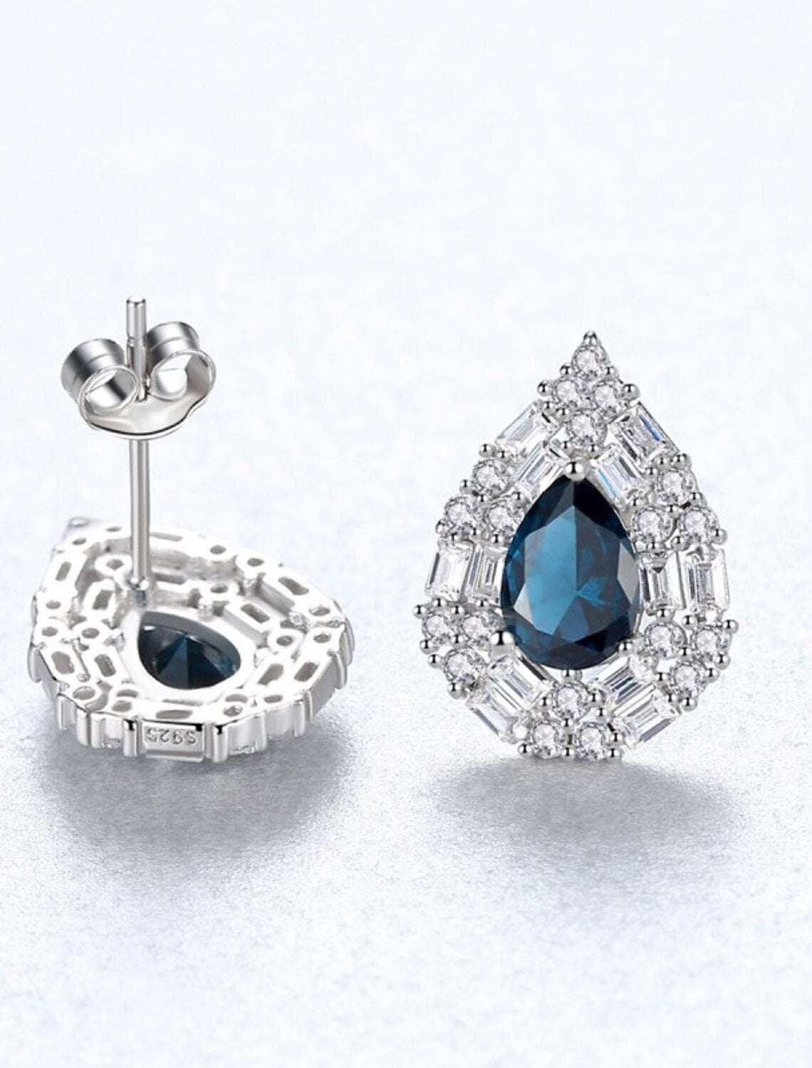 Wholesale Women's Clear Blue Synthetic Diamond Stud Earrings Fine Jewelry Pear Cut Drop Stylish Simple S925 Sterling Silver Earrings Jewelry Blue / White For Wedding Party 1 Pair